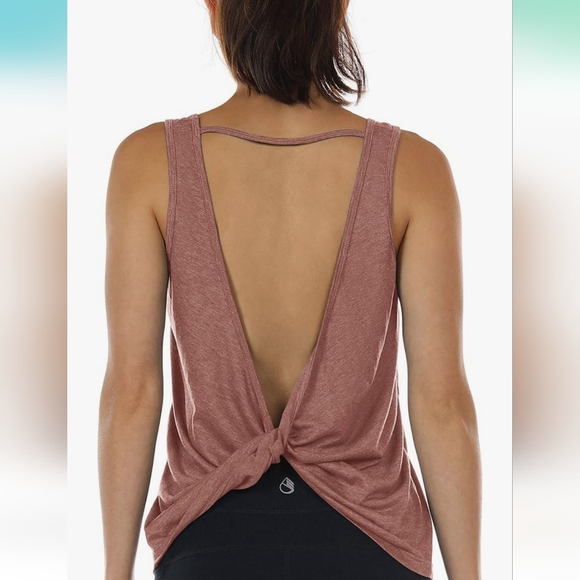 Icyzone Pink Twist Backless Athletic Work Out Tank Top Womens Medium - Picture 2 of 10